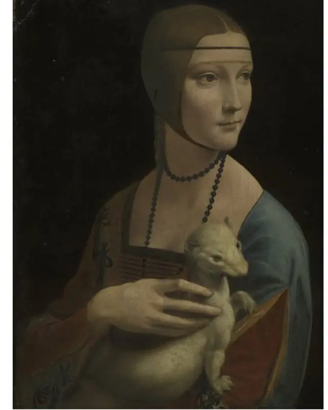 نمایشگاه "لئوناردو داوینچی: نقاش دربار میلان" بیش از 60 تابلوی نقاشی از این هنرمند ایتالیایی را در برمی گیرد؛ از جمله تابلوی "بانو و قاقم" که پرتره ای از چچیلیا گالرانی معشوقه کارفرمای داوینچی است.