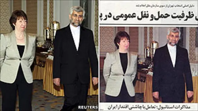 اقدام رسانه های ایرانی که به منظور تعدیل پوشش "نامناسب" خانم اشتون انجام شد، با واکنش رسانه های بریتانیا و سخنگوی او رو به رو شد