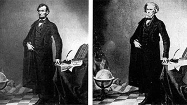 عکس لینکلن (چپ) ترکیبی از صورت او با بدن جان کالون (راست) است