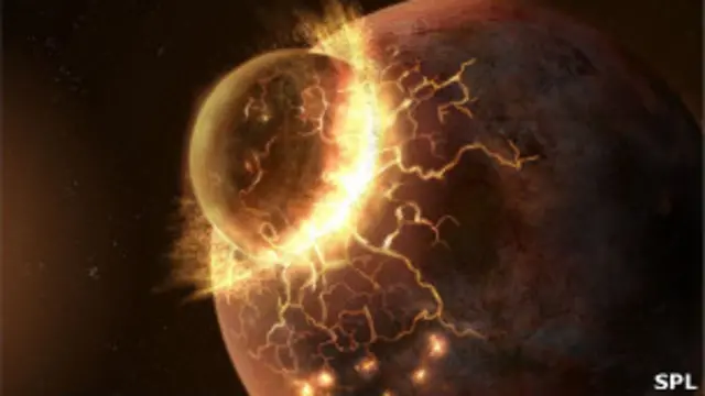 Иллюстрация к ударной теории образования Луны