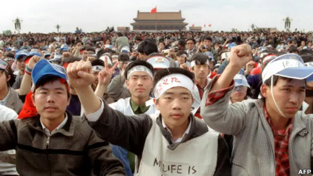 天安门学运示威学生（资料照片，18/05/1989）