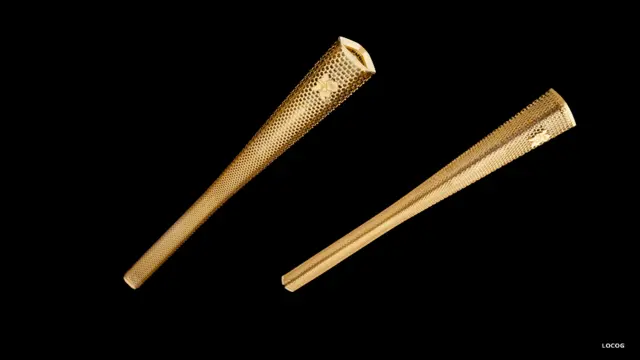 شعلة دورة لندن 2012 مصنوعة من الألمنيوم وفيها ثقوب لليزر بعدد حامليها في التتابع.