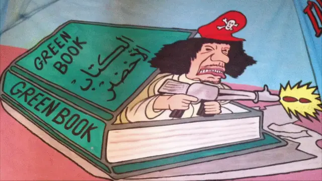 Sebagian besar bertema "Bebaskan Libia". Banyak diantaranya yang menggambarkan Gaddafi sebagai pemimpin yang haus darah dan merampok rakyatnya sendiri.