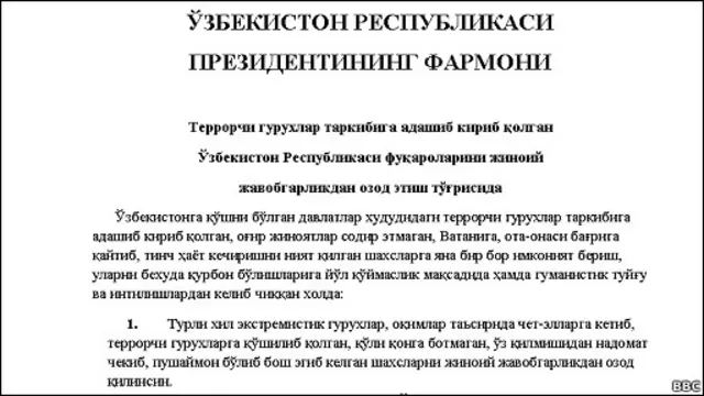 Ўзбек президенти фармонига биноан, Жавлон каби қочиб юрган кишилар авф этилишлари керак