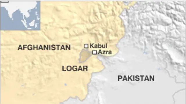 Peta lokasi Azra di Logar, Afghanistan