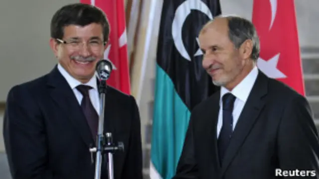 أوغلو(يسار) مع مصطفى عبد الجليل