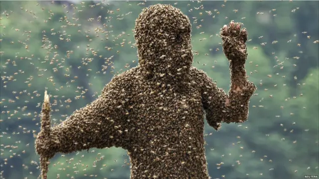 متسابق يغطي النحل جسده 