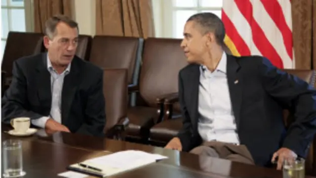 Presiden Obama berdiskusi dengan politisi John Boehner soal rencana perubahan plafon utang AS.