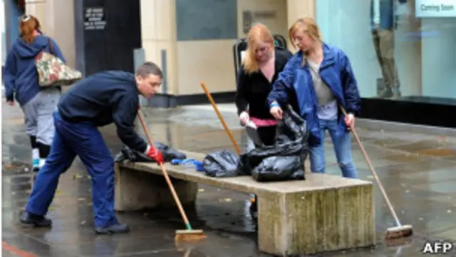 Молодежь убирает улицы