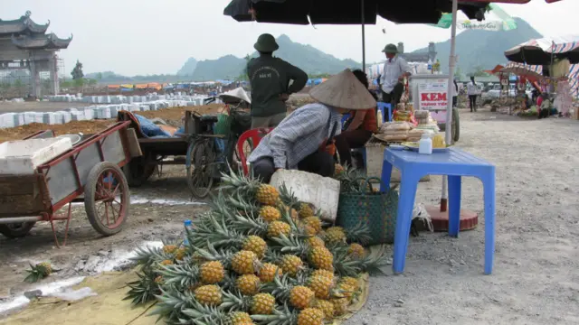 Một số nông dân địa phương than phiền họ bị mất đất về tay nhóm chủ trì xây chùa, và nay, việc làm duy nhất cho họ là bán quán. 