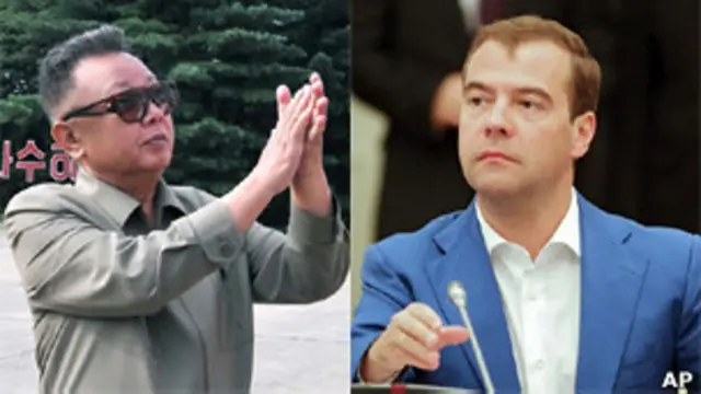 Ким Чен Ир (слева) и Дмитрий Медведев