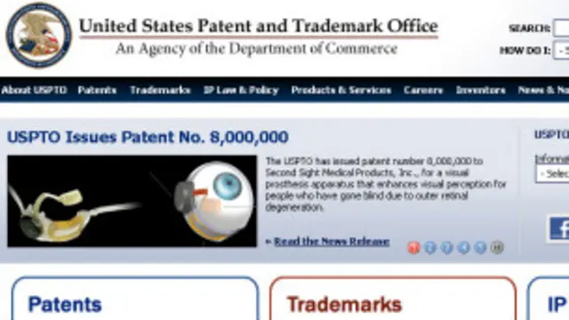 Portada del sitios de la Oficina de Patentes de EE.UU.