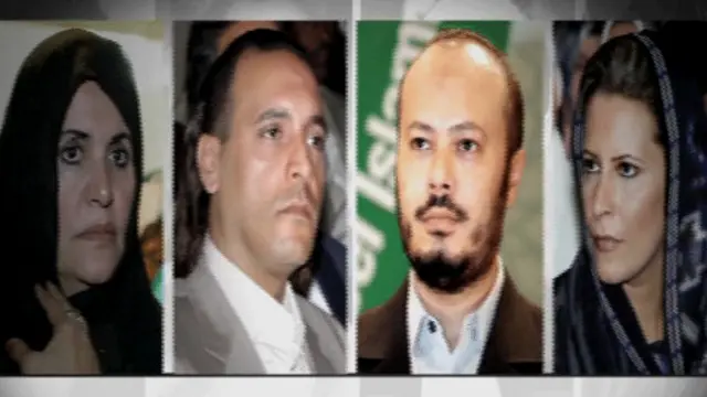 Tidak jelas keberadaan janda Gaddafi, Safia (kiri) bersama anaknya Hannibal (kedua dari kiri) dan Mohamed serta Aisha.