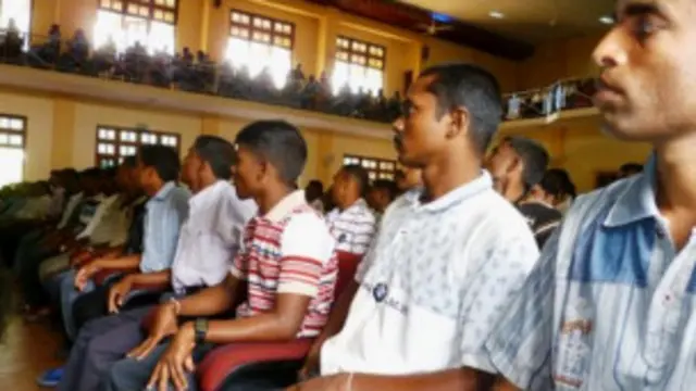 A group of former LTTE cadres in a rehabilitation camp