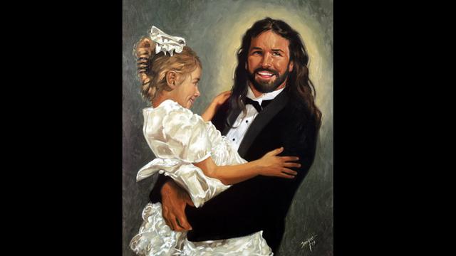 Картина "Возлюбленный моей души". "Многие люди – в основном женщины – говорили мне, что видели Иисуса во сне. Он приходил и танцевал с ними, – говорит Сойер, добавляя, что девочка на картине – его дочь
