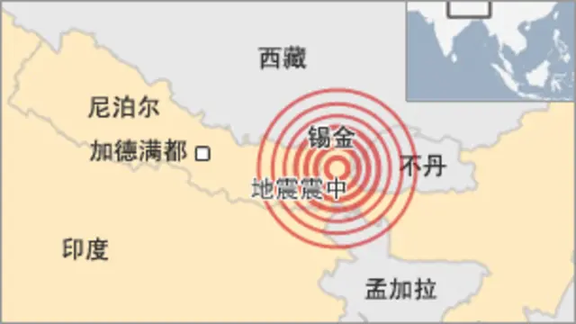 地震在印度，中国西藏和尼泊尔造成伤亡