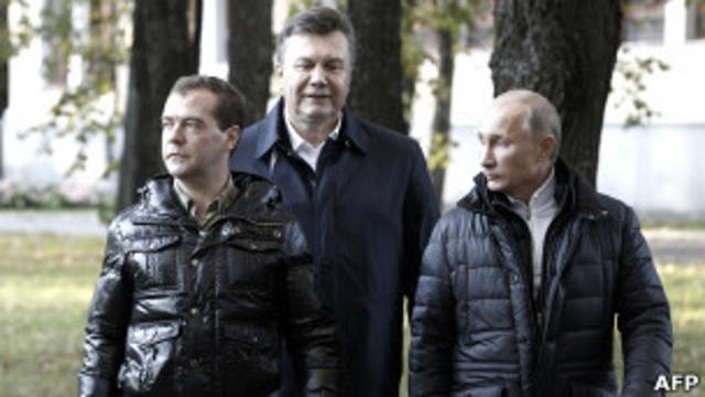 Медведев, Путин и Янукович на переговорах