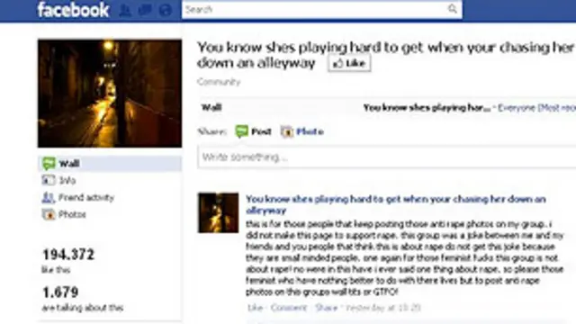 Página de Facebook que ha originado la polémica sobre la violación.