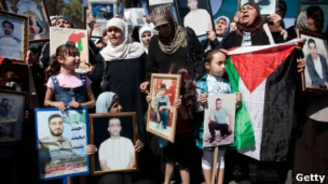Палестинські жінки тримають у руках фотографії родичів, яких мають звільнити у вівторок