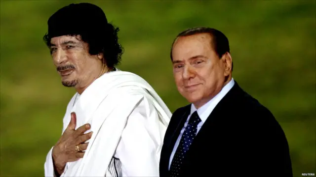 Gaddafi dan PM Italia Silvio Berlusconi