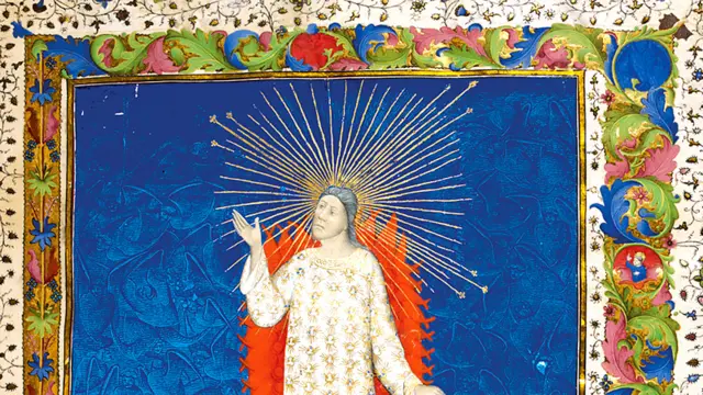 Más de cien copias de la "Bible historiale" sobreviven y muchas, como esta, ilustradas por los artistas más finos de la época. Este volumen fue copiado por un fraile agustino quien registró que finalizó su trabajo en 1411, pero no indica para quién era. © British Library/British Library Board