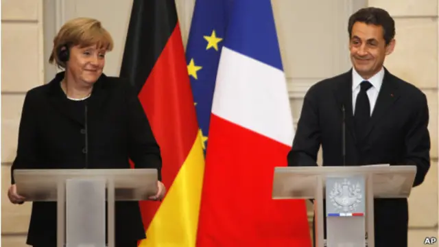 Kanselir Jerman Angela Merkel dan Presiden Prancis Nicolas Sarkozy.