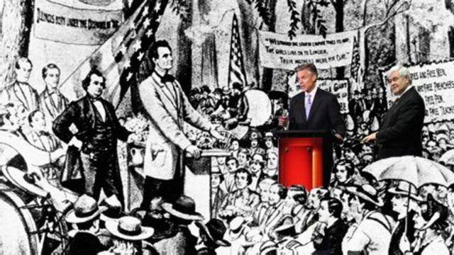 Fotomontaje con Gingrich y Huntsman ante Lincoln y Douglas