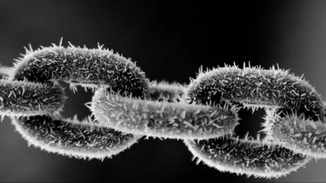 سردی میں کھیل کے میدان کے اطراف لگی رنجیر پر جمی برف۔ 