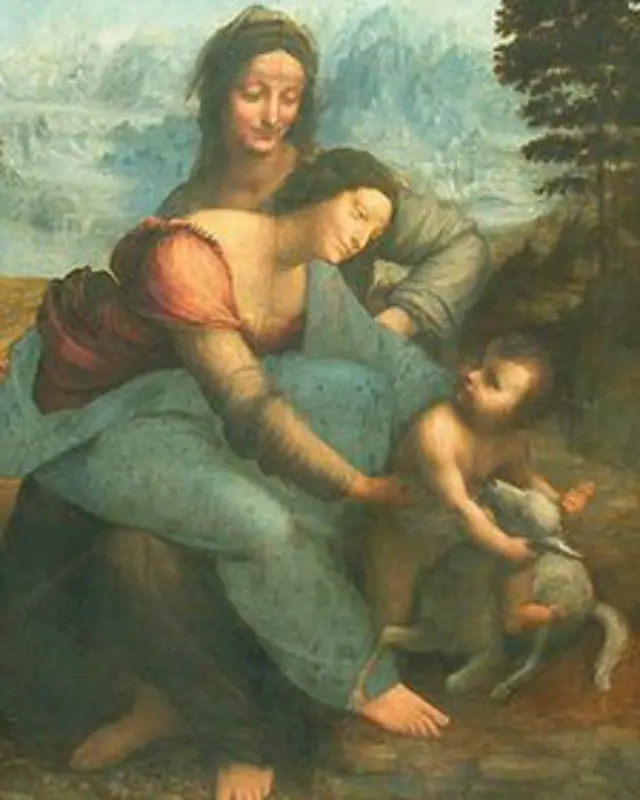 لوحة "العذراء والطفل يسوع مع القديسة آن" للفنان العالمي ليوناردو دافينشي