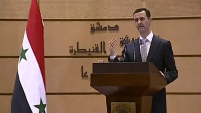  President Bashar al-Assad menyampaikan pidato di Universitas Damaskus