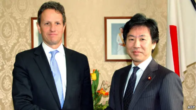 Menteri Keuangan AS, Timothy Geithner, dan Menkeu Jepang, Jun Azumi. 