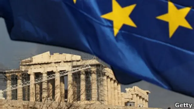 Grecia y bandera de la Unión Europea