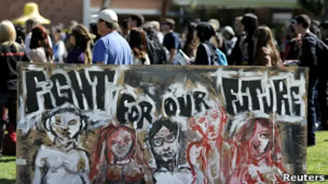 Estudiantes con pancarta