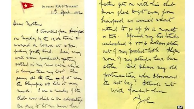 Sebuah surat yang ditulis di atas kapal Titanic dipamerkan di Belfast, Irlandia Utara.