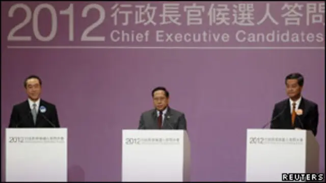 香港行政长官选举期间举行问答会三位候选人唐英年、何俊仁和梁振英