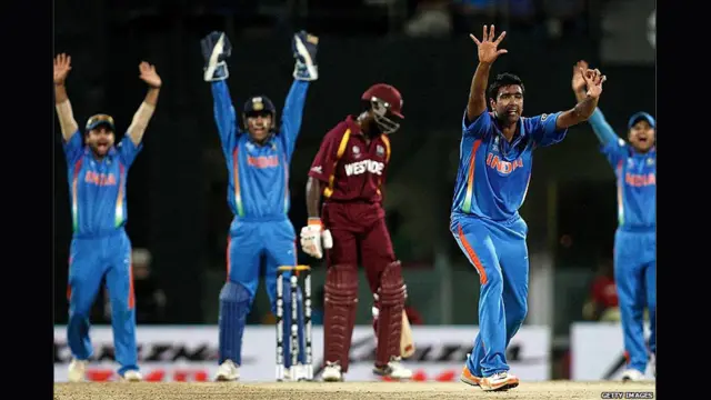 वेस्टइंडीज़ ने शुरूआत अच्छी की. एक समय स्कोर था 2/154. मगर फिर 34 रनों के अंदर उसके आठ विकेट गिर गए. भारत 80 रन से जीत गया और क्वार्टर फ़ाइनल में पहुँच गया.