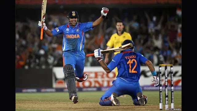 भारत ने मैच आराम से पाँच विकेट से जीतकर सेमीफ़ाइनल में जगह बनाई. सचिन, गंभीर, युवराज ने अर्धशतक लगाए.