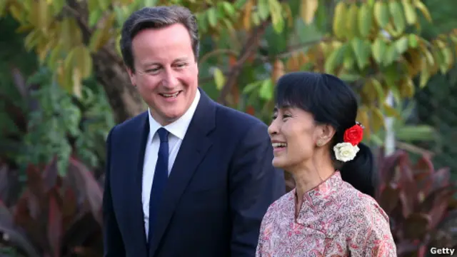 David Cameron dan Aung San Suu Kyi di Rangoon