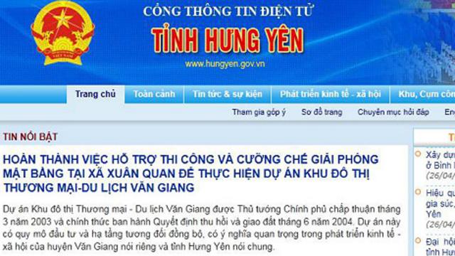Tin từ trang web của tỉnh Hưng Yên