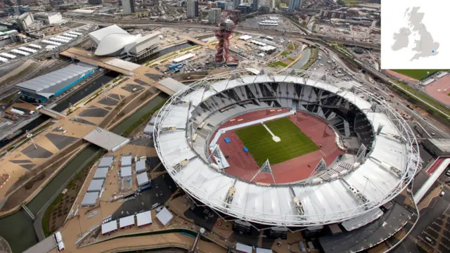 Vista aérea do Estádio Olímpico, Stratford