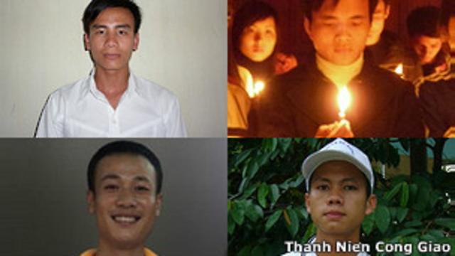 Bốn thanh niên  Công giáo, theo chiều kim đồng hồ từ trên bên trái, Chu Mạnh Sơn, Đậu Văn Dương, Hoàng Phong, Trần Hữu Đức 