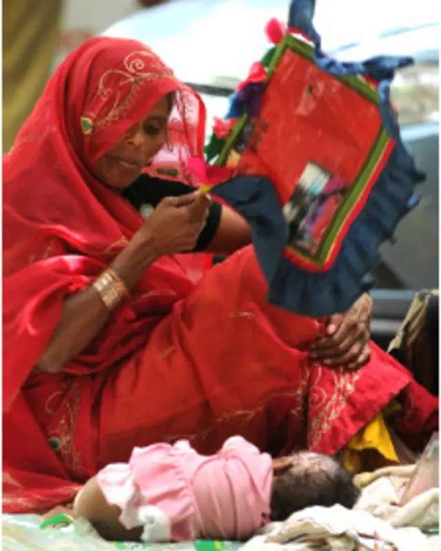 पंखा सहलाती एक महिला