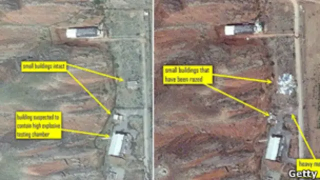 منابع غربی تصاویری ماهواره‌ای منتشر کرده‌اند که نشان‌دهنده تخریب چند ساختمان در منطقه نظامی پارچین است