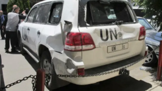 Rombongan PBB sempat diserbu dan ditembaki saat memantau di Haffa, Suriah. 