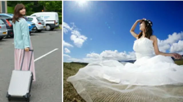 从London Visualvale借了两套婚纱，拖着行李出发了。