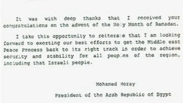 Surat yang disebut-sebut dari Presiden Mesir