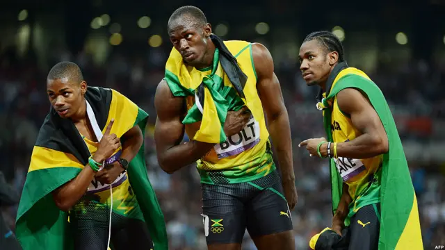 Usain Bolt, Yohan Blake y Warren Weir