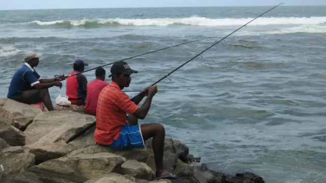 कोलंबो में समंदर के किनारे पर मछुआरे