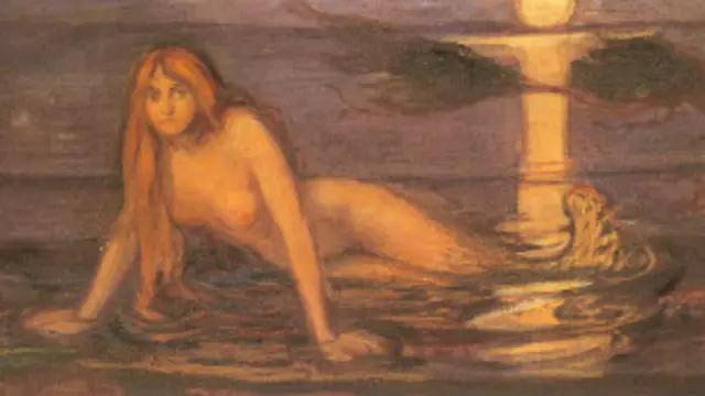 پریان دریایی نیز در آثار مونک زیبا نیستند و به ستوه آمده اند. حتی آب دریا نیز بر تن آنان به سان مایعی لزج و وصله ای ناجور جلوه می کند