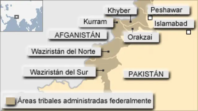 Mapa de las áreas tribales de Pakistán